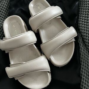 Gia Borghini Women's Cream Slide Sandals with Velcro Straps